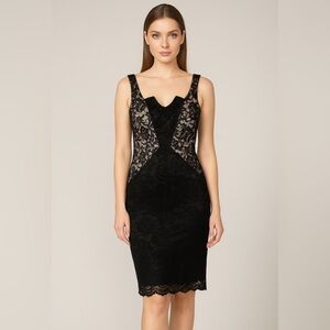 Black Halo Lace Velvet Sheath Dress Womens Size 4 Holiday Gala Party Work Event